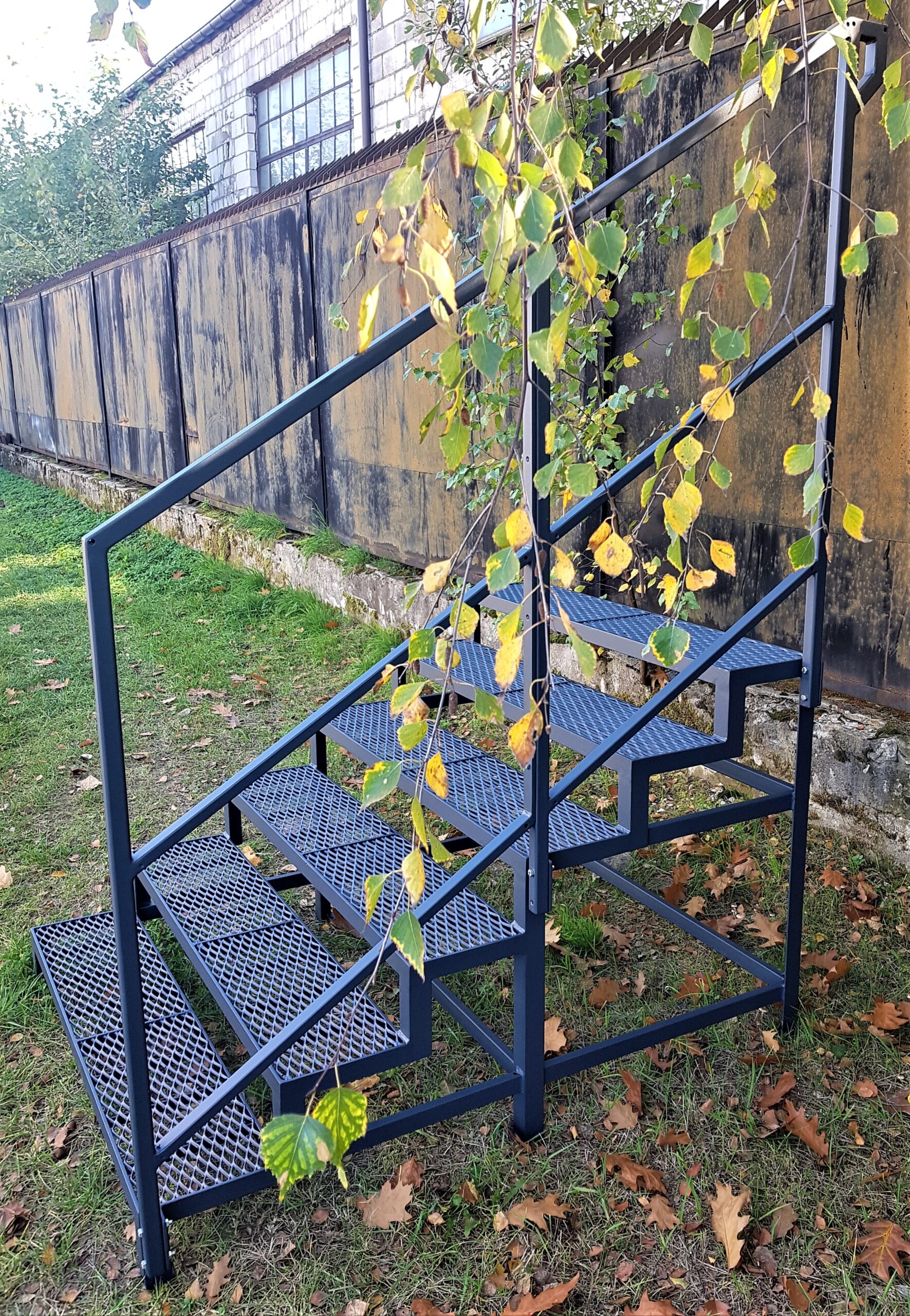 Außentreppe, Stahltreppe Außen mit Geländer, Anthrazit